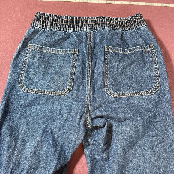 American Eagle Tie Belt Blue Jeans Elastic waist and on Bottom Of Legs - Size XS - Picture 8 of 8